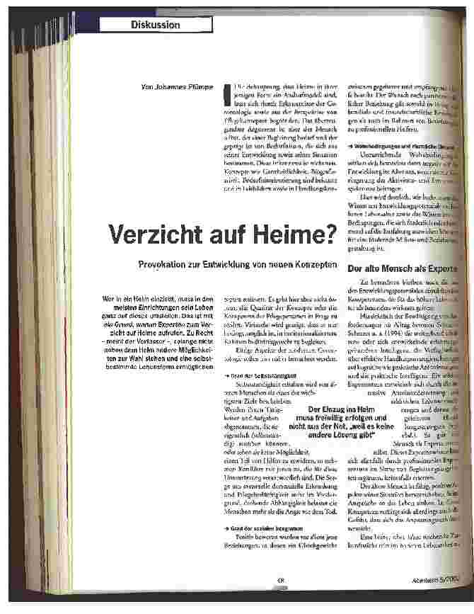 Vorschauseite 1: Verzicht auf Heime? Provokation zur Entwicklung von neuen Konzepten