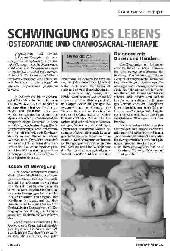 Vorschauseite 1: SCHWINGUNG DES LEBENSOSTEOPATHIE UND CRANIOSACRAL-THERAPIE
