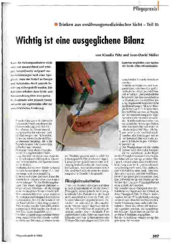 Vorschauseite 1: Wichtig ist eine ausgeglichene Bilanz Trinken aus ernährungsmedizinischer Sicht - Teil II