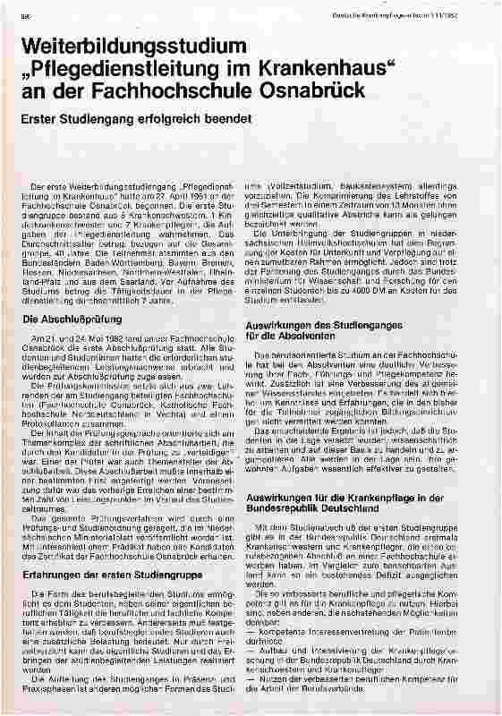 Vorschauseite 1: Weiterbildungsstudium Pflegedienstleitung im Krankenhaus an der Fachhochschule Osnabrück