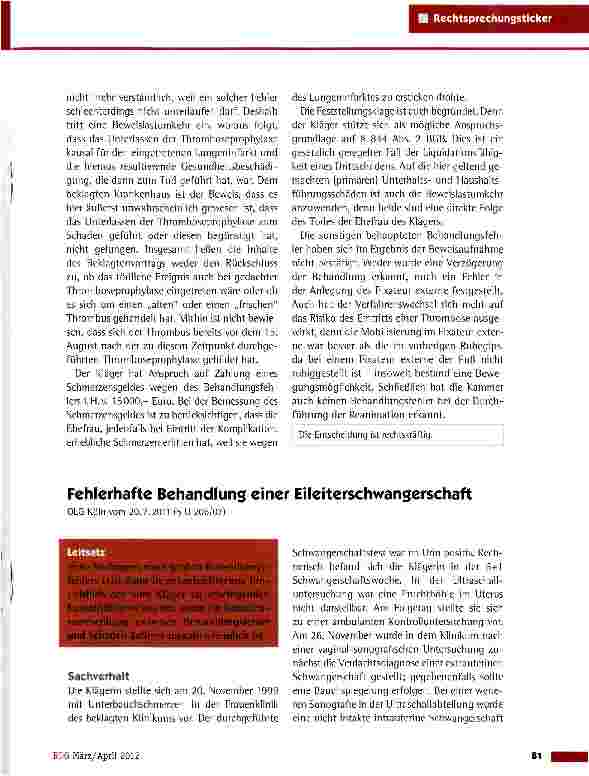 Vorschauseite 3: Schmerzensgeld wegen unterlassener Thromboseprophylaxe
