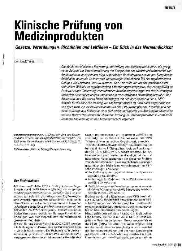 Vorschauseite 1: Klinische Prüfung von Medizinprodukten