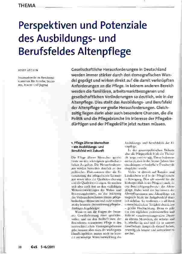 Vorschauseite 1: Perspektiven und Potenziale des Ausbildungsund Berufsfeldes Altenpflege