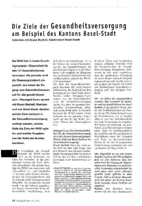 Vorschauseite 1: Die Ziele der Gesundheitsversorgung am Beispiel des Kantons Basel-Stadt
