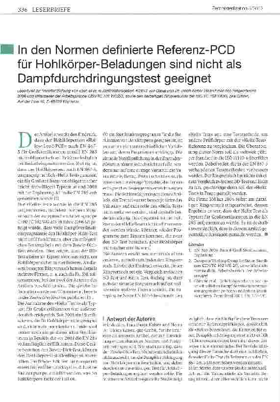 Vorschauseite 1: In den Normen definierte Referenz-PCD für Hohlkörper-Beladungen sind nicht als Dampfdurchdringungstest geeignet