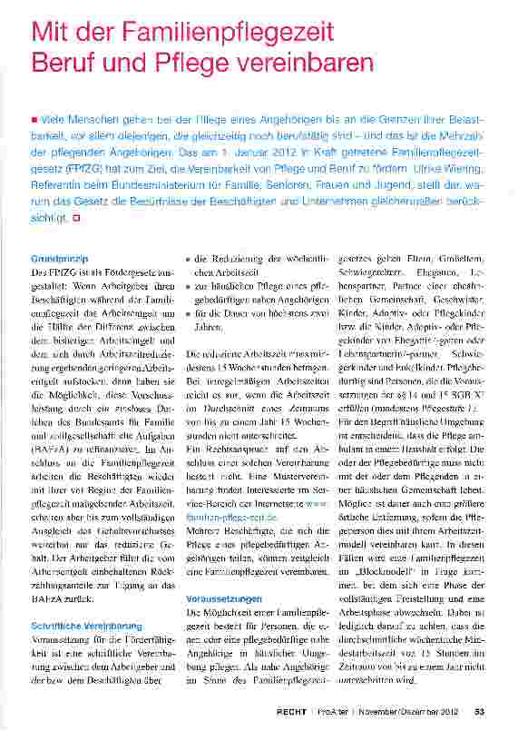 Vorschauseite 1: Mit der Familienpflegezeit Beruf und Pflege vereinbaren