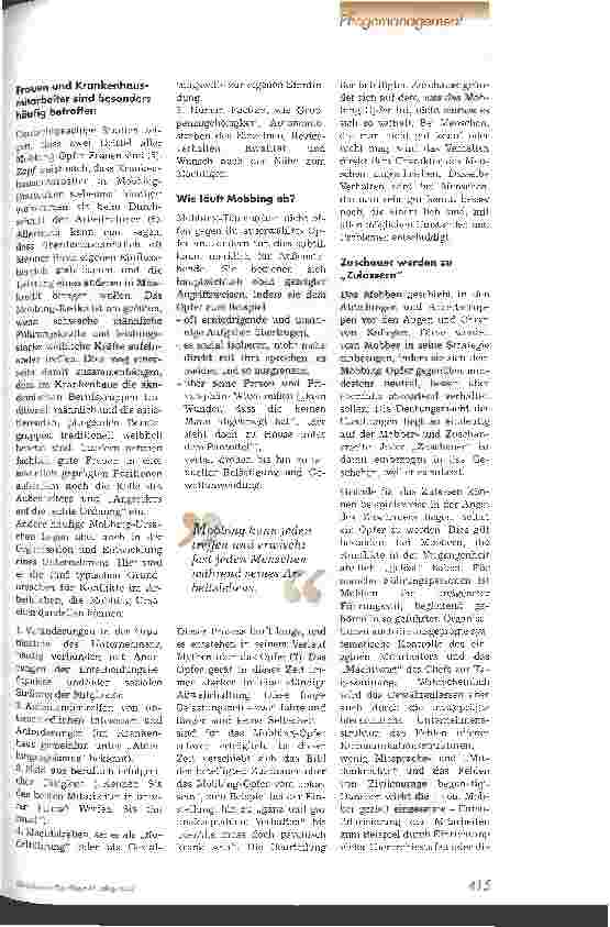 Vorschauseite 2: Mobbing im Krankenhaus - ein unterschätztes und häufig verleugnetes Problem
