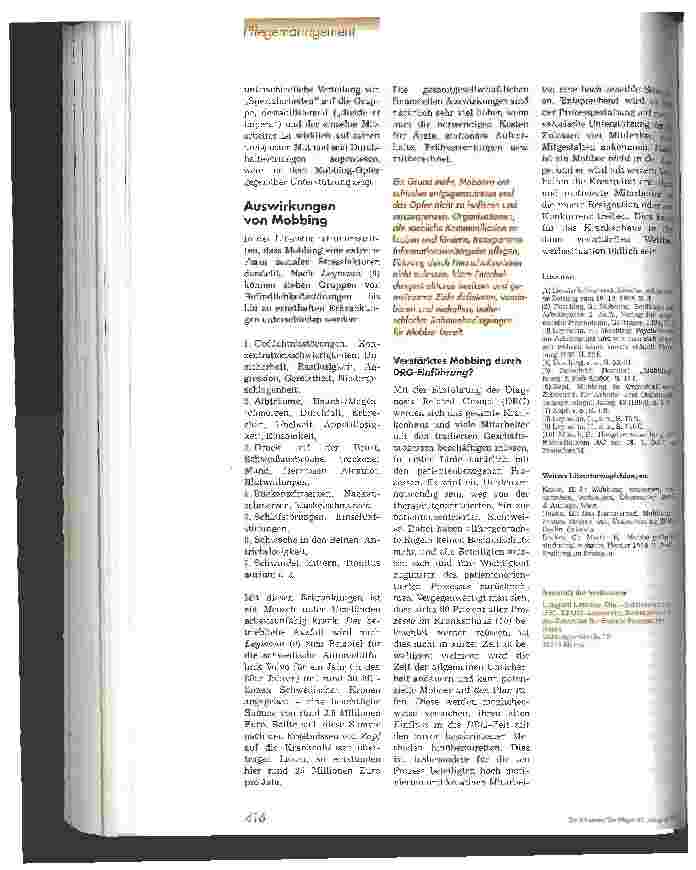Vorschauseite 3: Mobbing im Krankenhaus - ein unterschätztes und häufig verleugnetes Problem