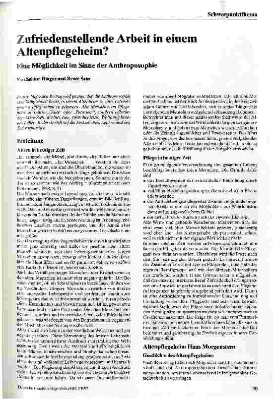 Vorschauseite 1: Zufriedenstellende Arbeit in einem Altenpflegeheim? Eine Möglichkeit im Sinne der Anthropologie