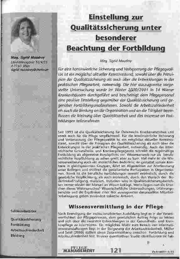 Vorschauseite 1: Einstellung zur Qualitätssicherung unter besonderer Beachtung der Fortbildung
