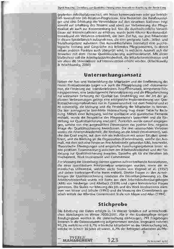 Vorschauseite 3: Einstellung zur Qualitätssicherung unter besonderer Beachtung der Fortbildung