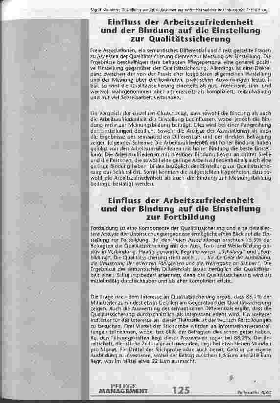 Vorschauseite 5: Einstellung zur Qualitätssicherung unter besonderer Beachtung der Fortbildung