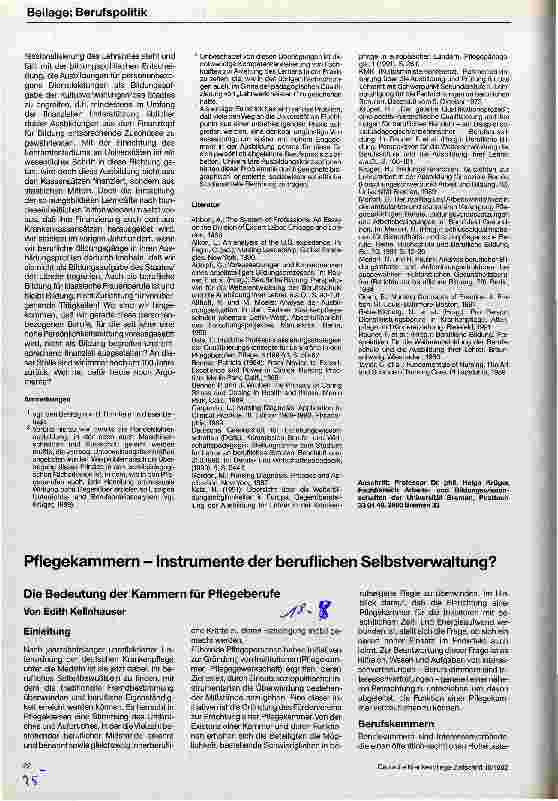 Vorschauseite 1: Pflegekammern - Instrumente der beruflichen Selbstverwaltung? Die Bedeutung der Kammern für Pflegeberufe