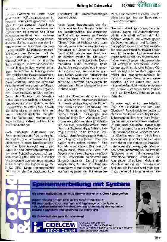 Vorschauseite 3: Haftung bei Datenverlust Die Flutwasserkatastrophe an Elbe und Mulde und die Beschädigung oder Vernichtung von Krankenunterlagen