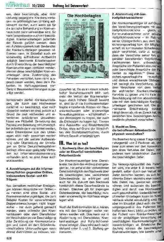 Vorschauseite 4: Haftung bei Datenverlust Die Flutwasserkatastrophe an Elbe und Mulde und die Beschädigung oder Vernichtung von Krankenunterlagen