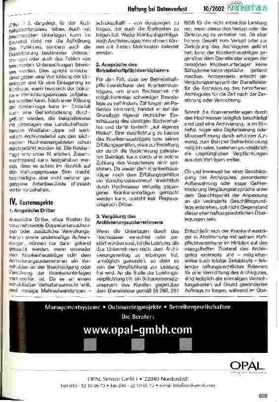 Vorschauseite 5: Haftung bei Datenverlust Die Flutwasserkatastrophe an Elbe und Mulde und die Beschädigung oder Vernichtung von Krankenunterlagen