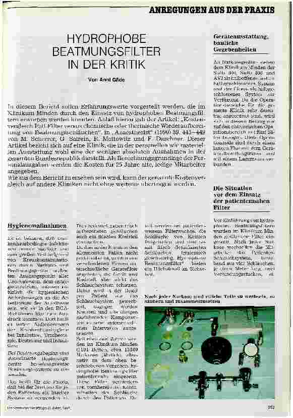 Vorschauseite 1: Hydrophobe Beatmungsfilter in der Kritik