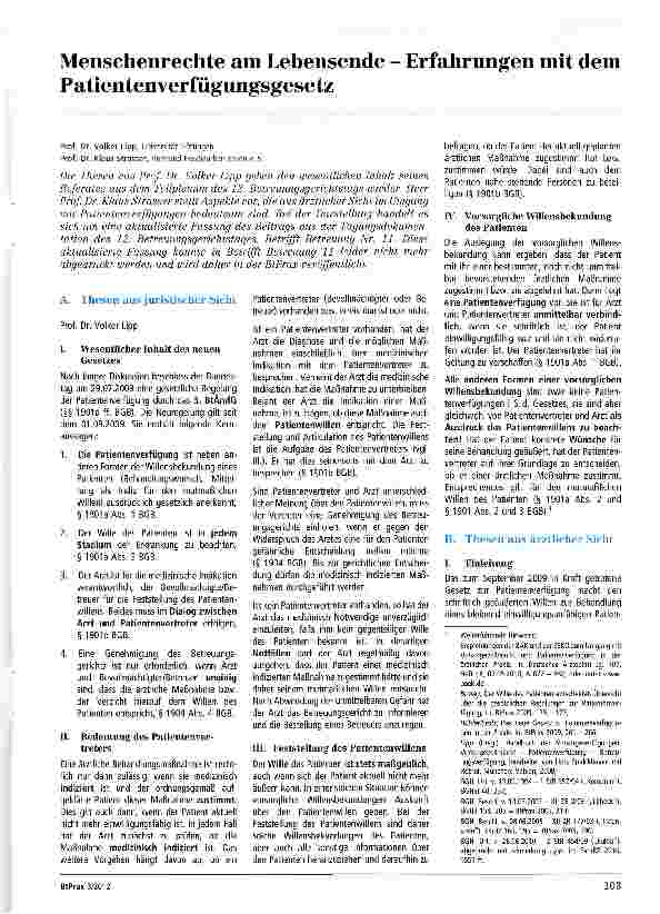 Vorschauseite 1: Menschenrechte am Lebensende - Erfahrungen mit dem Patientenverfügungsgesetz