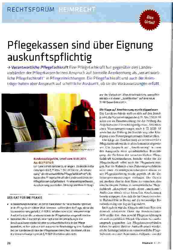 Vorschauseite 1: Pflegekassen sind über Eignung auskunftspflichtig
