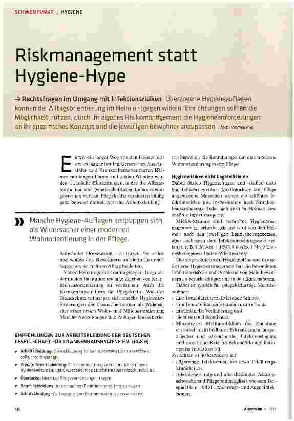 Vorschauseite 1: Riskmanagement statt Hygiene-Hype
