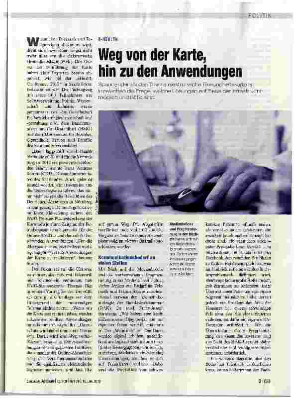 Vorschauseite 1: E-HEALTHWeg von der Karte, hin zu den Anwendungen