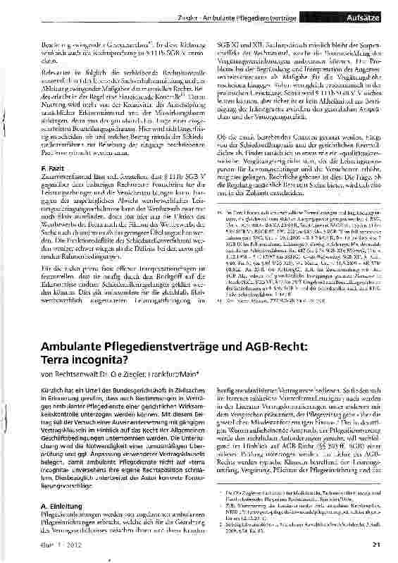 Vorschauseite 1: Ambulante Pflegedienstverträge und AGB-Recht: Terra incognita?