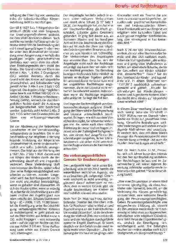 Vorschauseite 2: Beschneidung von Kindern im StreitDas Recht des Kindes auf körperliche Unversehrtheit muss uneingeschränkt maßgeblich sein!