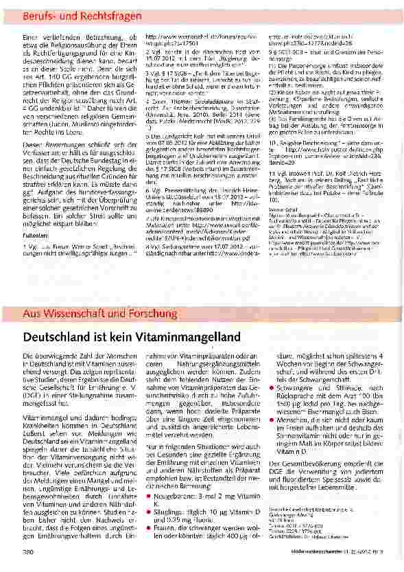 Vorschauseite 3: Beschneidung von Kindern im StreitDas Recht des Kindes auf körperliche Unversehrtheit muss uneingeschränkt maßgeblich sein!