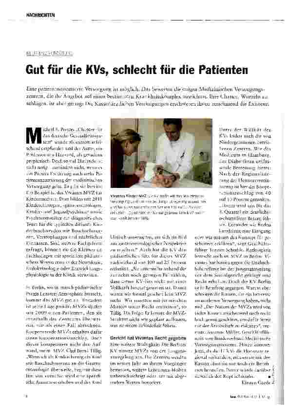 Vorschauseite 1: Gut für die KVs, schlecht für die Patienten