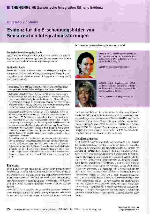 Vorschauseite 1: Evidenz für die Erscheinungsbilder von Sensorischen Integrationsstörungen