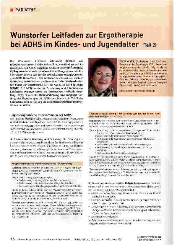 Vorschauseite 1: Wunstorfer Leitfaden zur Ergotherapie bei ADHS im Kindesund Jugendalter