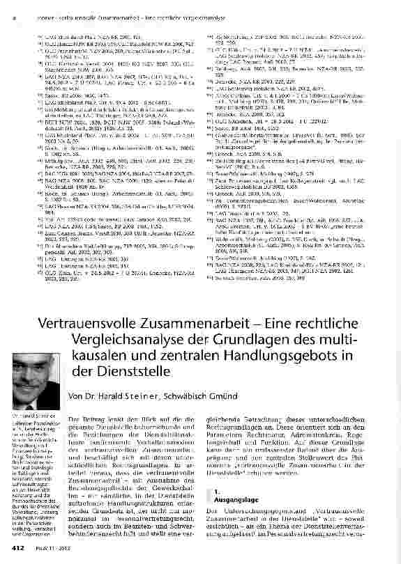 Vorschauseite 1: Vertrauensvolle Zusammenarbeit-Eine rechtliche Vergleichsanalyse der Grundlagen des multikausalen und zentralen Handlungsgebots in der Dienststelle