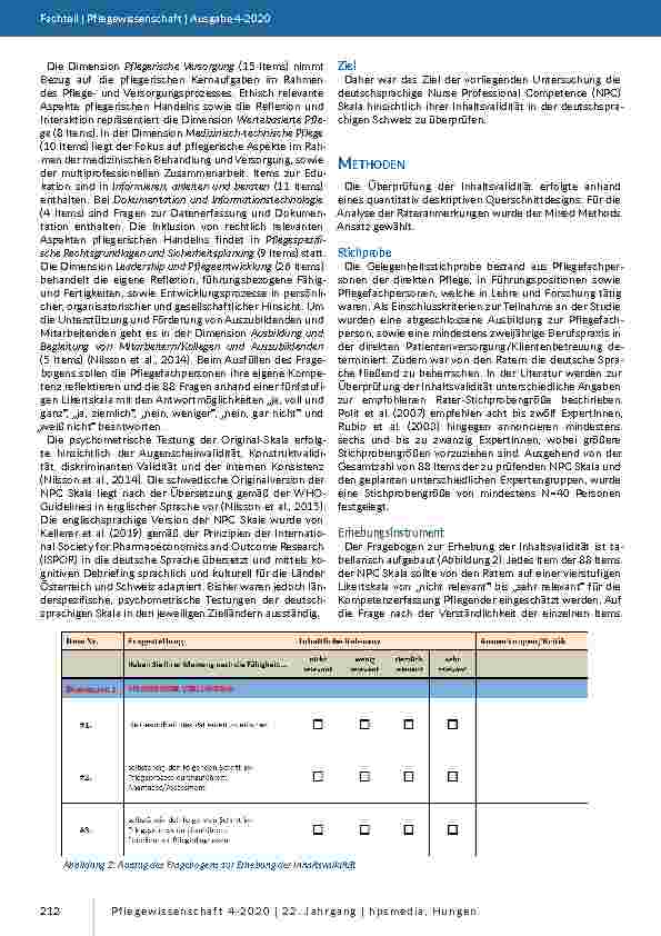 Vorschauseite 3: Kompetenzeinschätzung professionell Pflegender: Testung der deutschsprachigen Nurse Professional Competence Scale (NPC) hinsichtlich der Inhaltsvalidität in der deutschsprachigen…