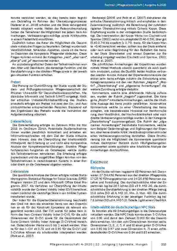 Vorschauseite 4: Kompetenzeinschätzung professionell Pflegender: Testung der deutschsprachigen Nurse Professional Competence Scale (NPC) hinsichtlich der Inhaltsvalidität in der deutschsprachigen…