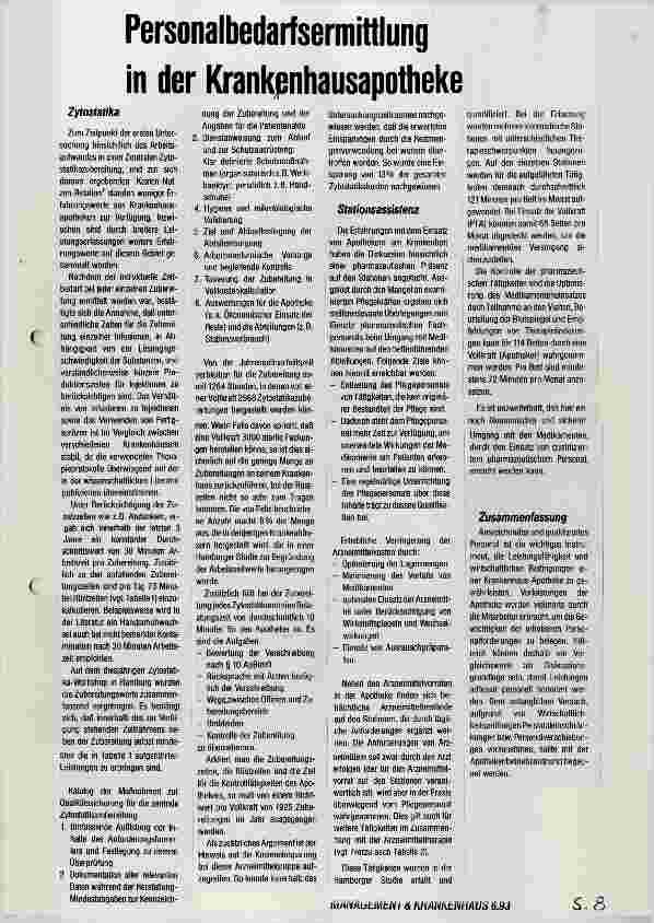 Vorschauseite 1: Personalbedarfsermittlung in der Krankenhausapotheke Teil 2
