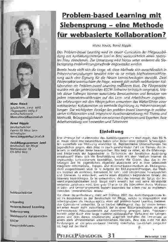 Vorschauseite 1: Problem-based Learning mit Siebensprung - eine Methode für webbasierte Kollaboration?