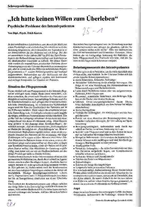 Vorschauseite 1: Ich hatte keinen Willen zum Überleben Psychische Probleme des Intensivpatienten