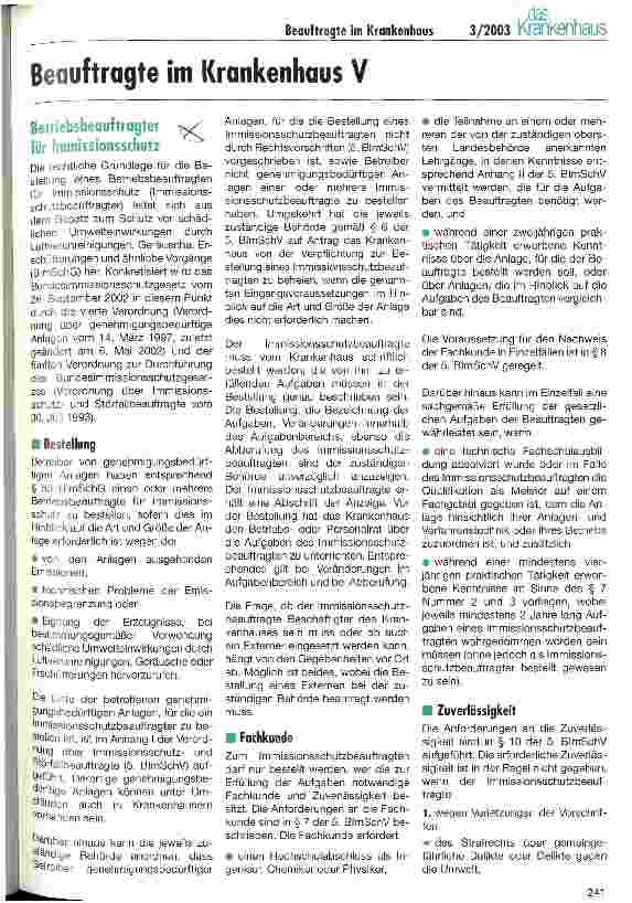 Vorschauseite 1: Beauftragte im Krankenhaus V