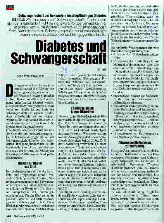 Vorschauseite 1: Diabetes und Schwangerschaft Schwangerschaft bei bekanntem insulinpflichtigen Diabetes mellitus