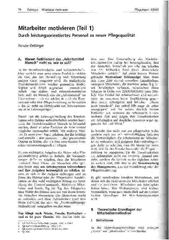 Vorschauseite 1: Mitarbeiter motivieren (Teil 1) Durch leistungsorientiertes Personal zu neuer Pflegequalität