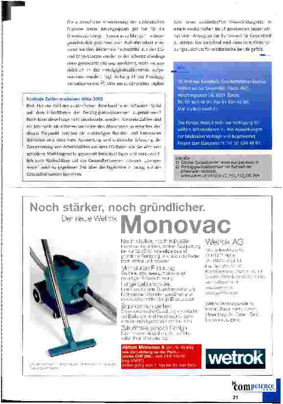 Vorschauseite 2: Das Freizügigkeitsabkommen und die Spitalberufe in der Schweiz