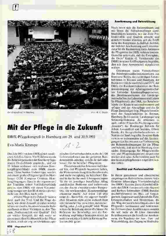 Vorschauseite 1: Mit der Pflege in die Zukunft DBfK-Pflegekongreß in Hamburg am 29.+30.09.93