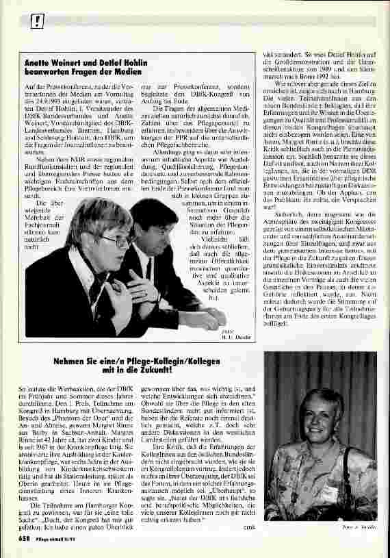 Vorschauseite 3: Mit der Pflege in die Zukunft DBfK-Pflegekongreß in Hamburg am 29.+30.09.93