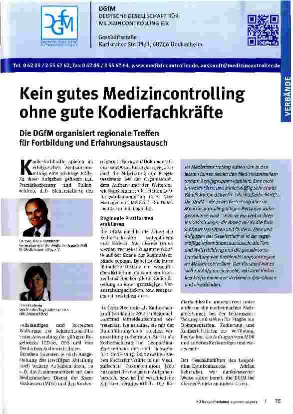 Vorschauseite 1: Kein gutes Medizincontrolling ohne gute Kodierfachkräfte