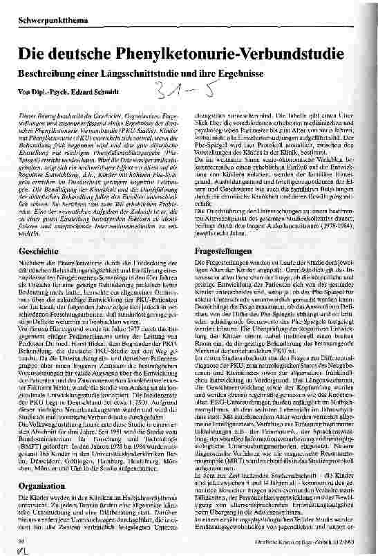 Vorschauseite 1: Die deutsche Phenylketonurie-Verbundstudie Beschreibung einer Längsschnittstudie und ihre Ergebnisse