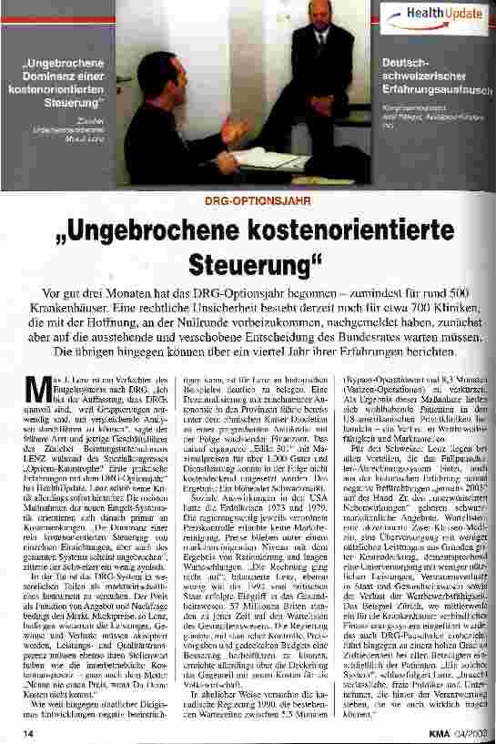 Vorschauseite 1: Ungebrochene kostenorientierte Steuerung DRG-Optionsjahr