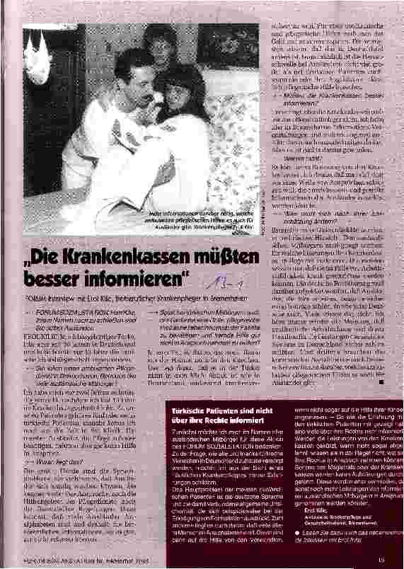Vorschauseite 1: Die Krankenkassen müßten besser informieren Interview mit Erol Kilic, Krankenpfleger in Bremerhaven