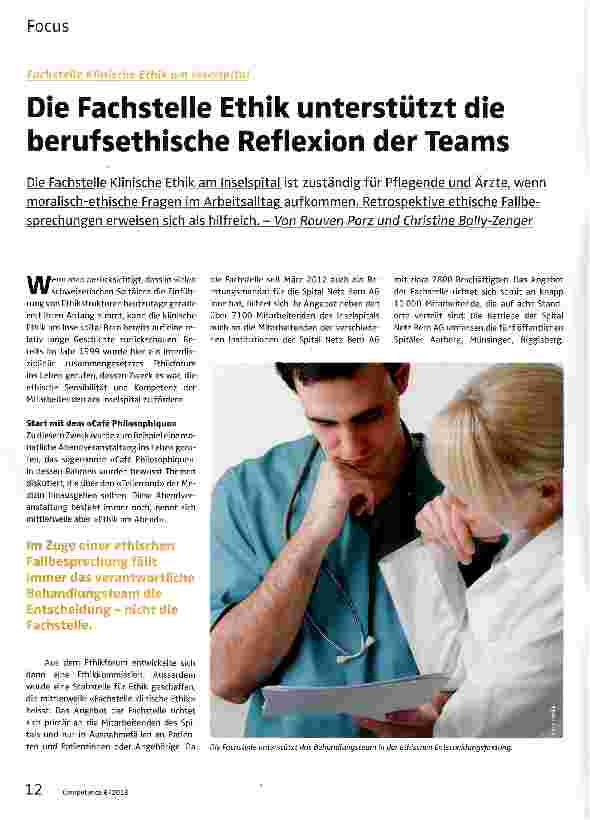 Vorschauseite 1: Die Fachstelle Ethik unterstützt die berufsethische Reflexion der Teams