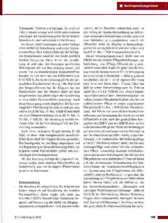Vorschauseite 2: Anspruch auf Gewährung eines mobilen Patientenlifters