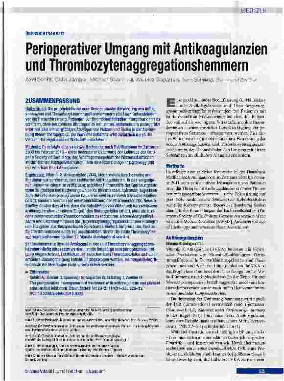 Vorschauseite 1: Perioperativer Umgang mit Antikoagulanzien und Thrombozytenaggregationstiemmern